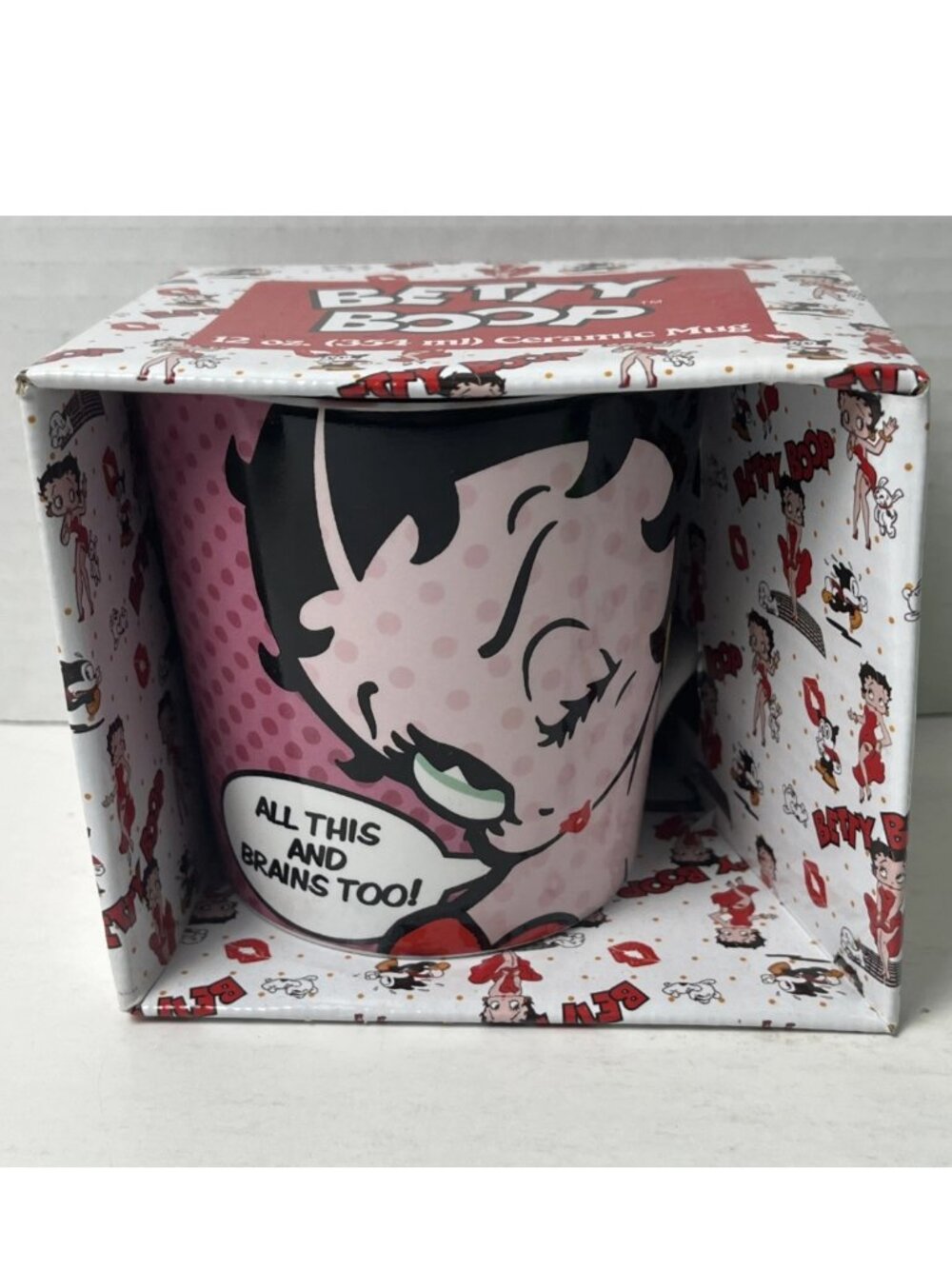 Betty Boop “All This and Brains Too” Mug NIB Cute Gift Coffee Cup